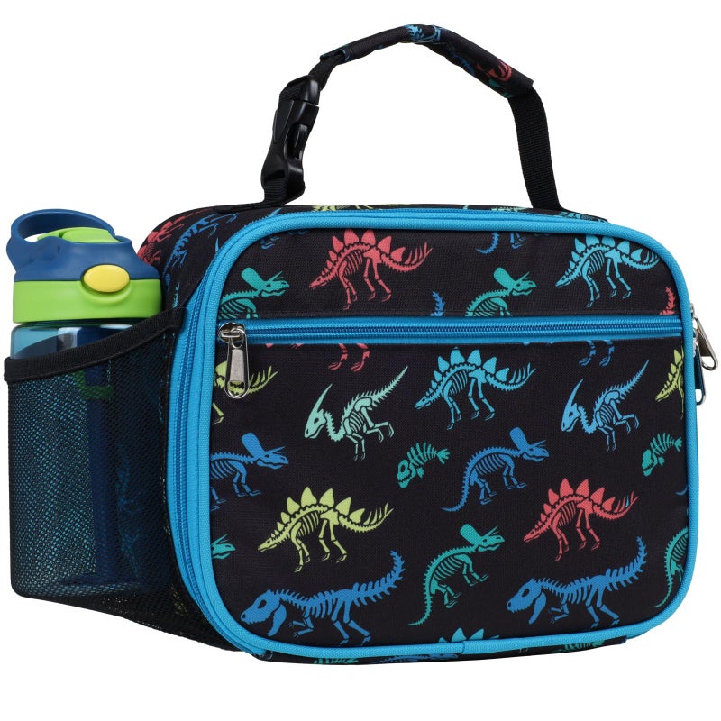 Bagseri Kids Lunch Bag Boys - Insulated Lunch Box for Kids Reusable Leak-Proof Boys Lunch Bag With Water Bottle Holder Toddler Lunch Box for Daycare and School  Black Dinosaur Fossil - Image 1